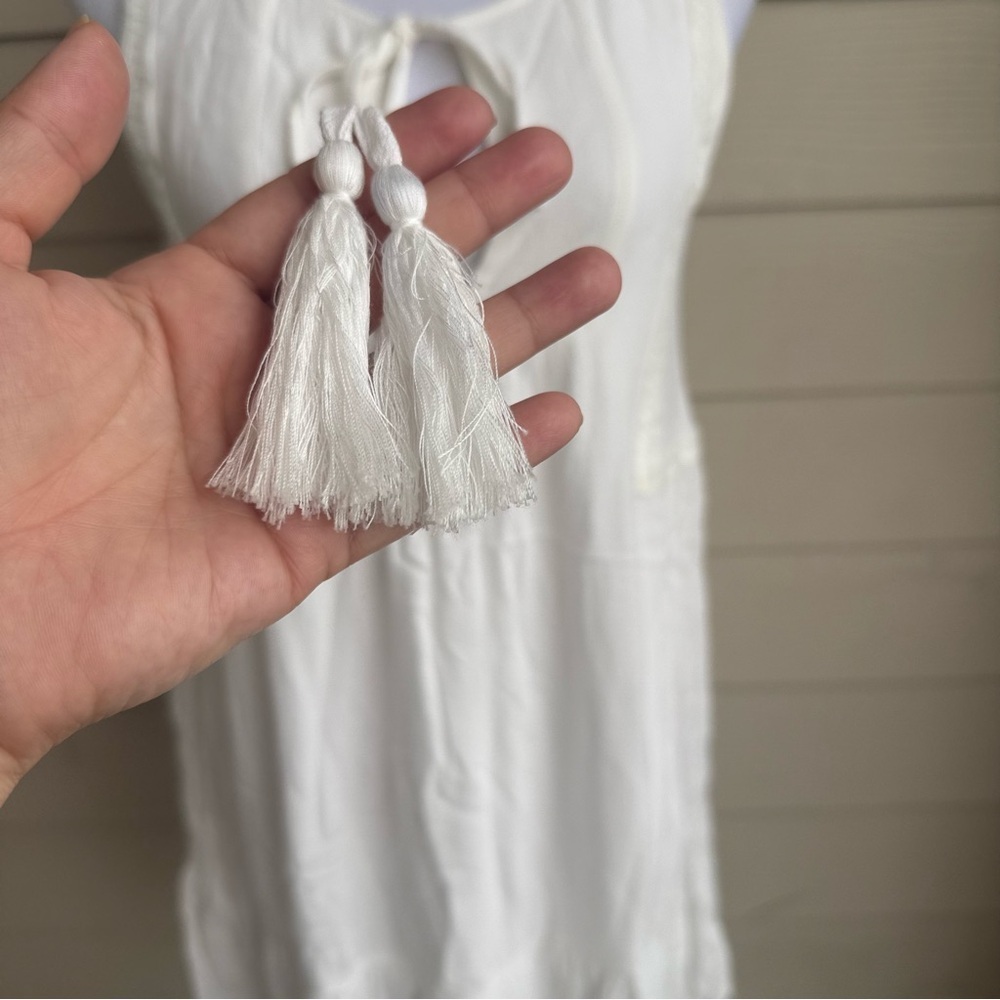 Symphony S White Sleeveless Mini Dress Tassel Tie Front Boho Summer Lined - Picture 3 of 9